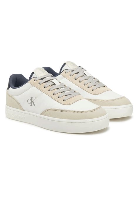 Scarpe Calvin Klein Classic Cupsole in TC Bianco Beige Blu Uomo CALVIN KLEIN | Sneakers | YM0YM01194-02U